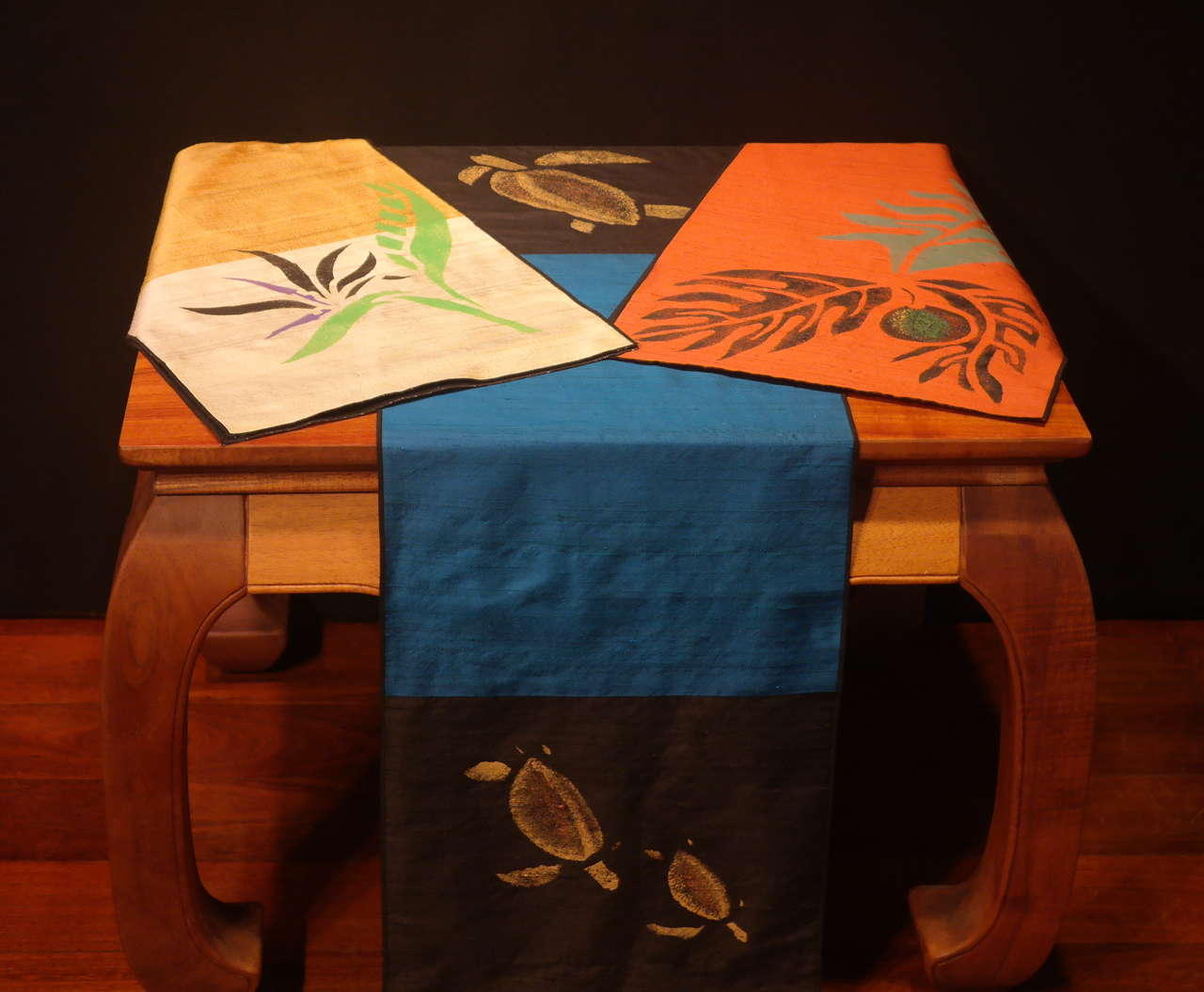 45" Handprinted Silk Table Runners by Joan Blackshear